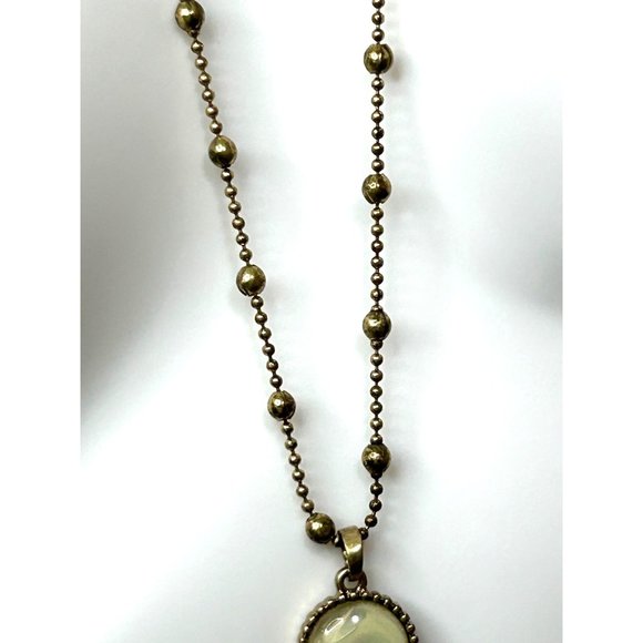 Lucky Brand Pendant Necklace Gold Tone 16” Bead Chain Iridescent Oval & Round - Picture 4 of 16